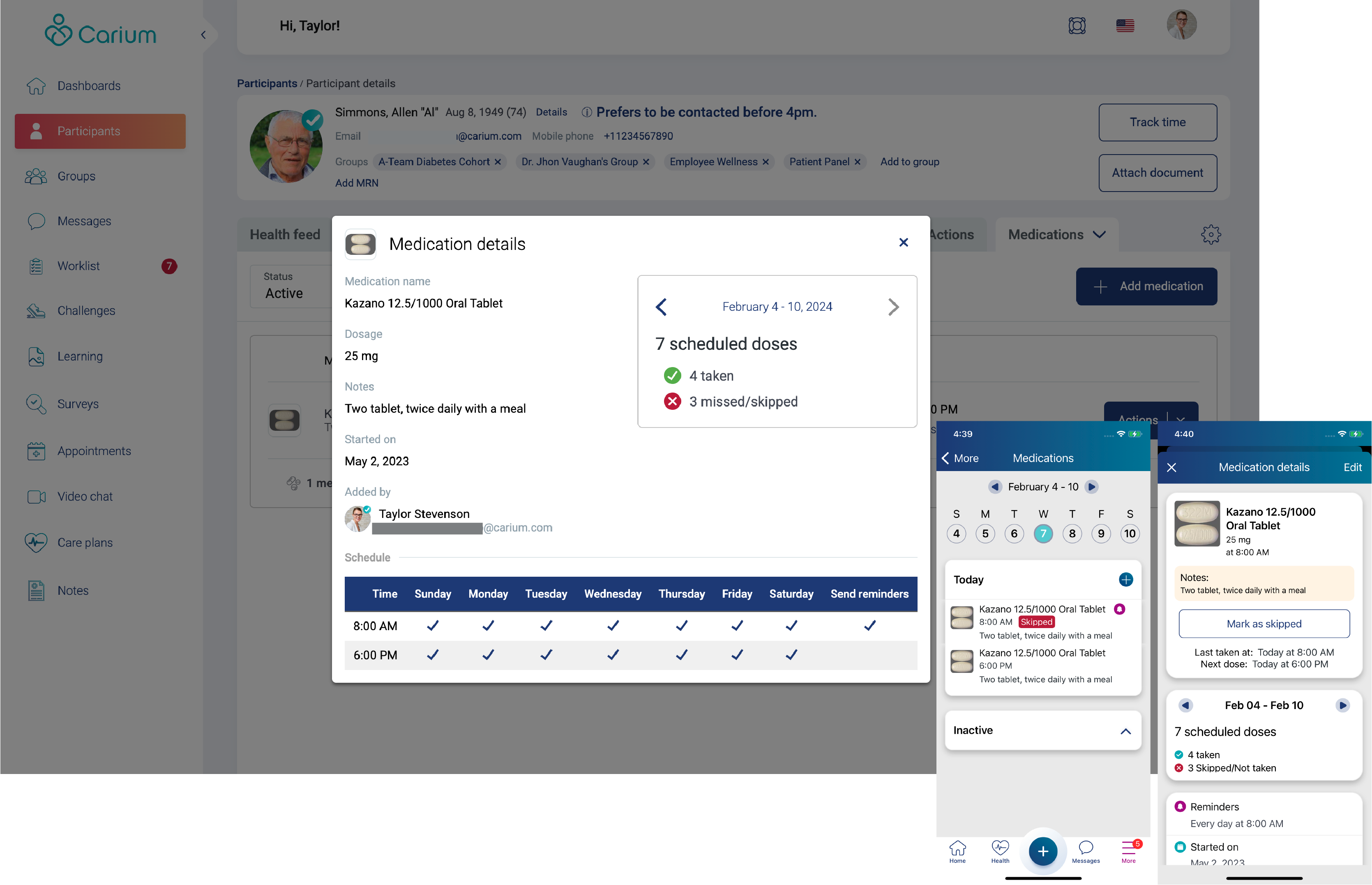 Provider medication tracking web-interface with Patient-facing mobile view